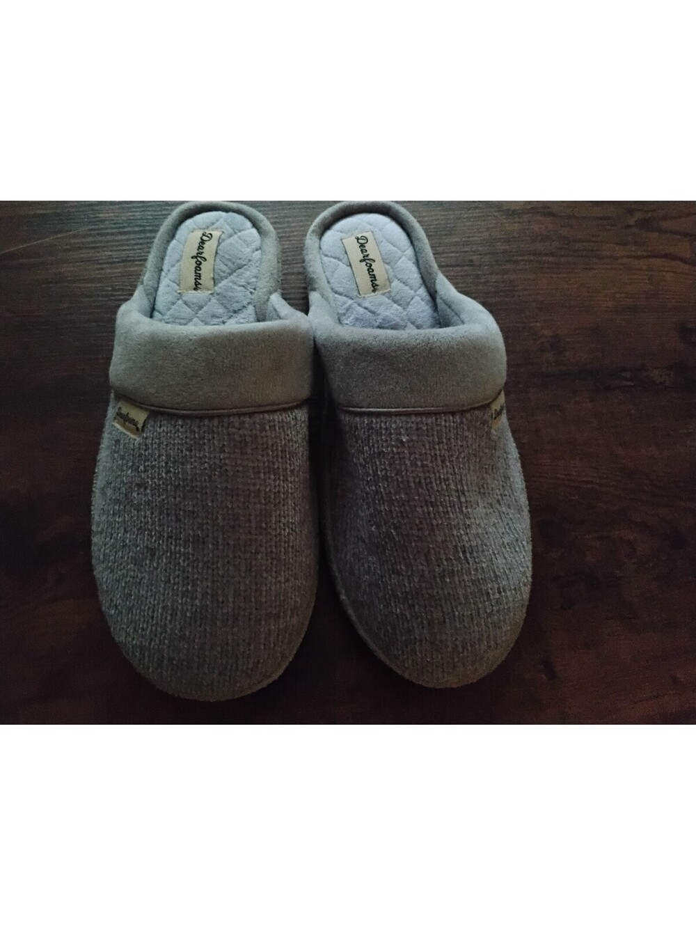 Dearfoams Gray Knit Memory Foam Clog Slippers Women's Size Large (US 9-10)